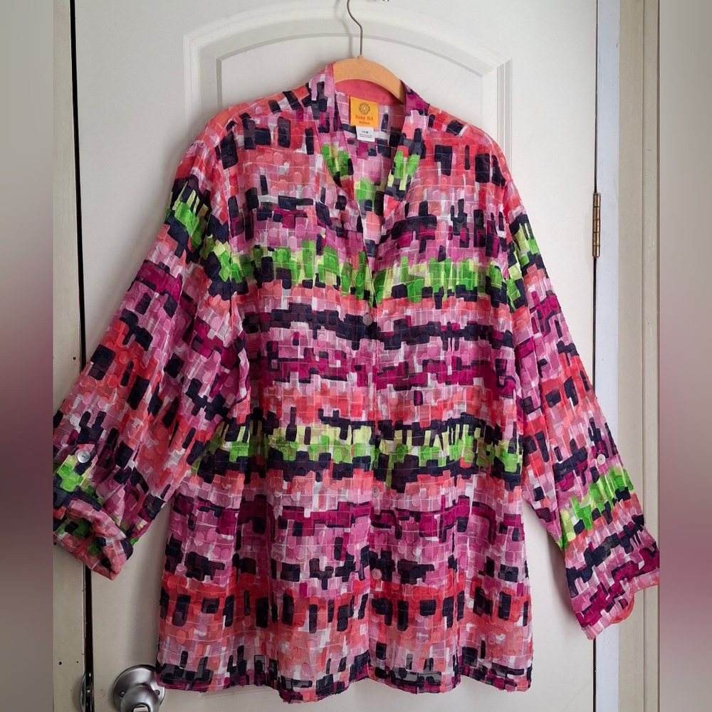 Rubu rd womens top sz 24 w colorfull lighweight profesional church squares